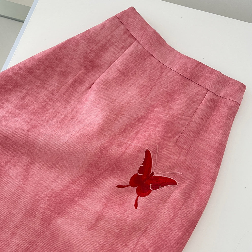 新中式国风刺绣套装撞色蝴蝶刺绣上衣半裙