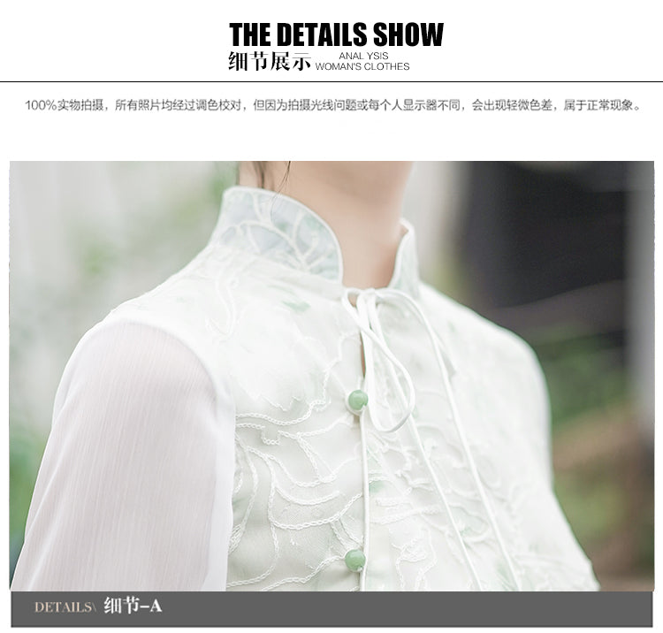 新中式女装中国风斜襟小清新上衣国风套装改良汉服唐装禅服茶服