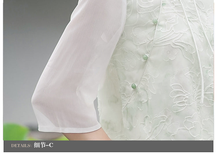 新中式女装中国风斜襟小清新上衣国风套装改良汉服唐装禅服茶服