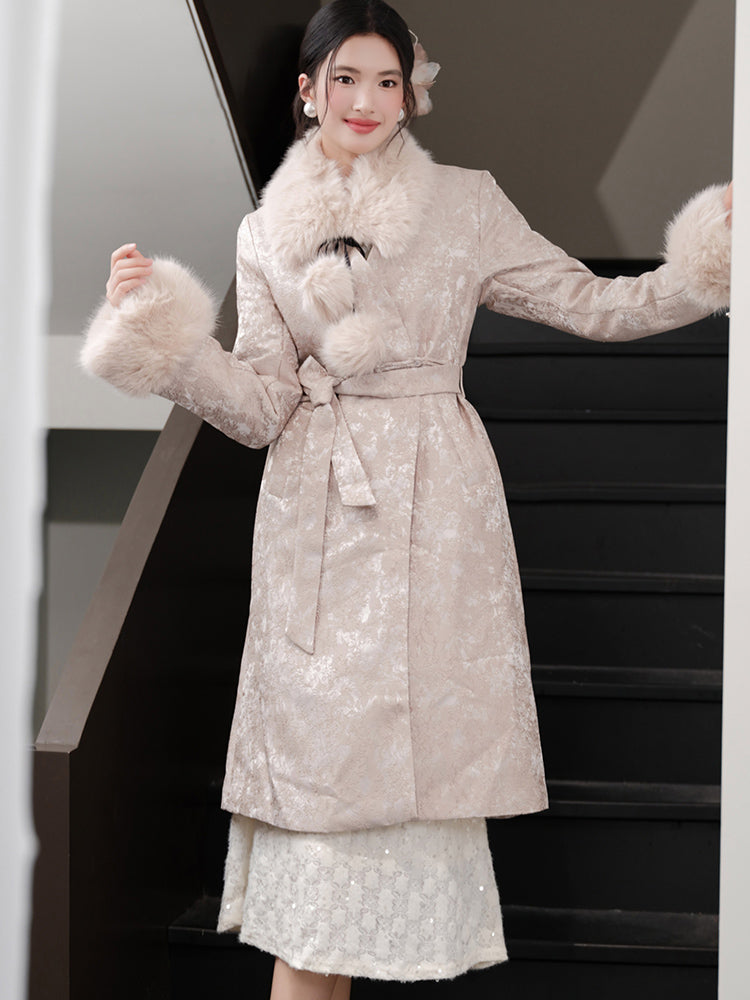 夹棉国风新中式高级加厚环保毛领盘扣羽绒大衣