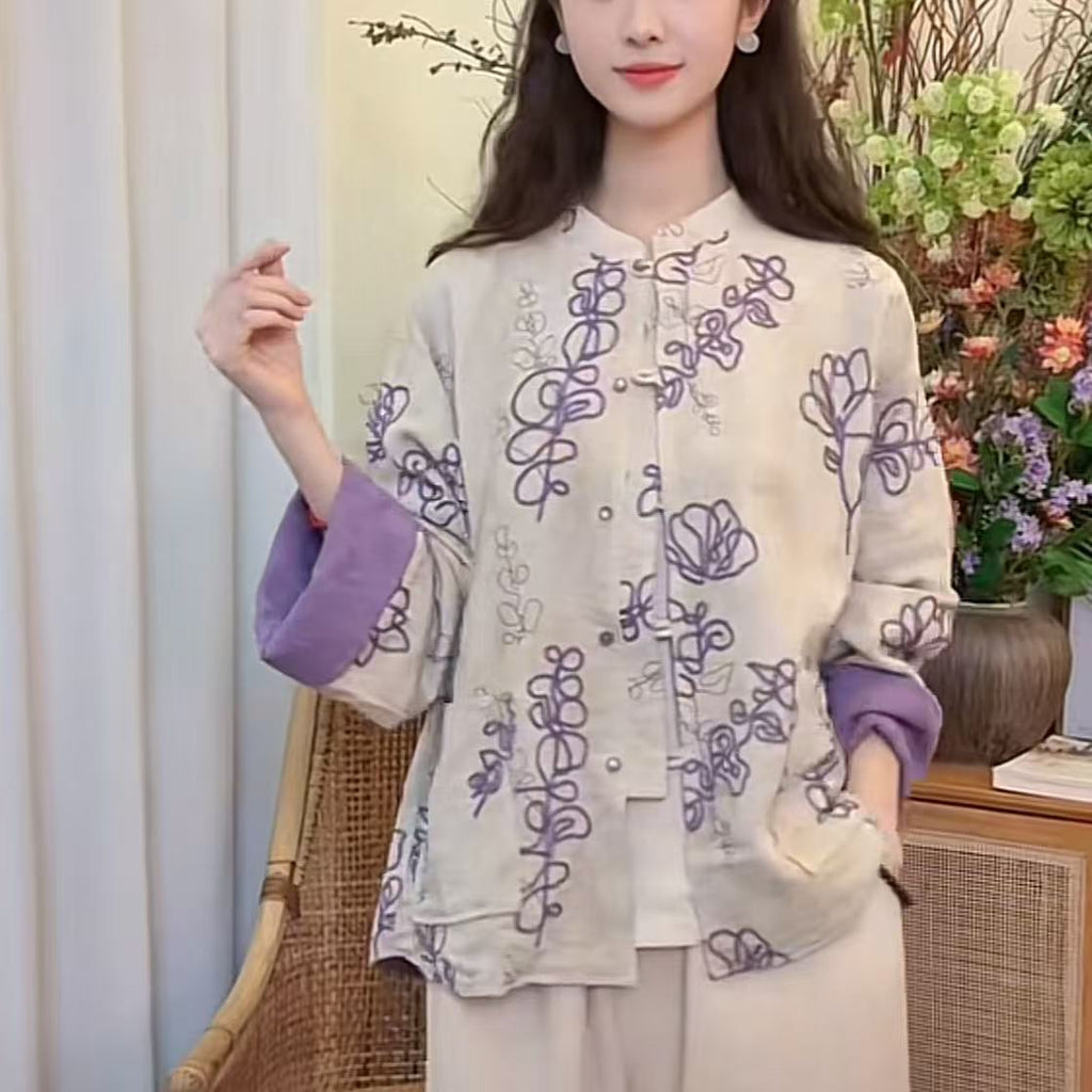 好运莲莲秋季棉麻重工刺绣国风百搭休闲开衫双面可以穿