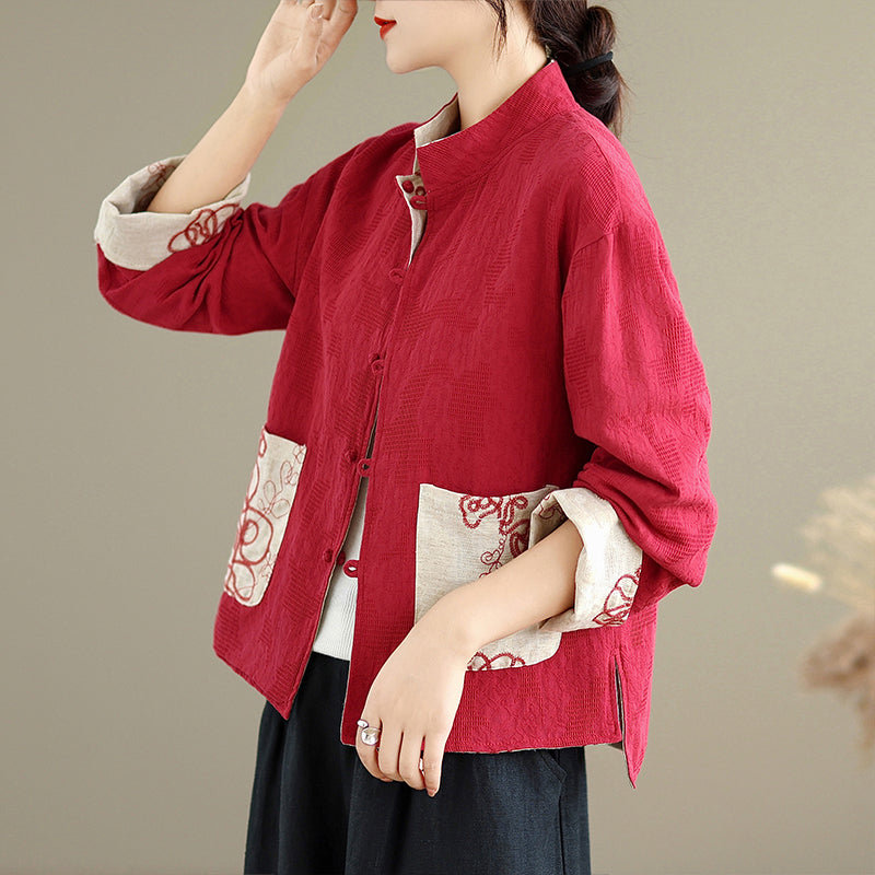 新中式复古独特巨好看红色印花衬衫女高级感轻奢减龄洋气秋季外套
