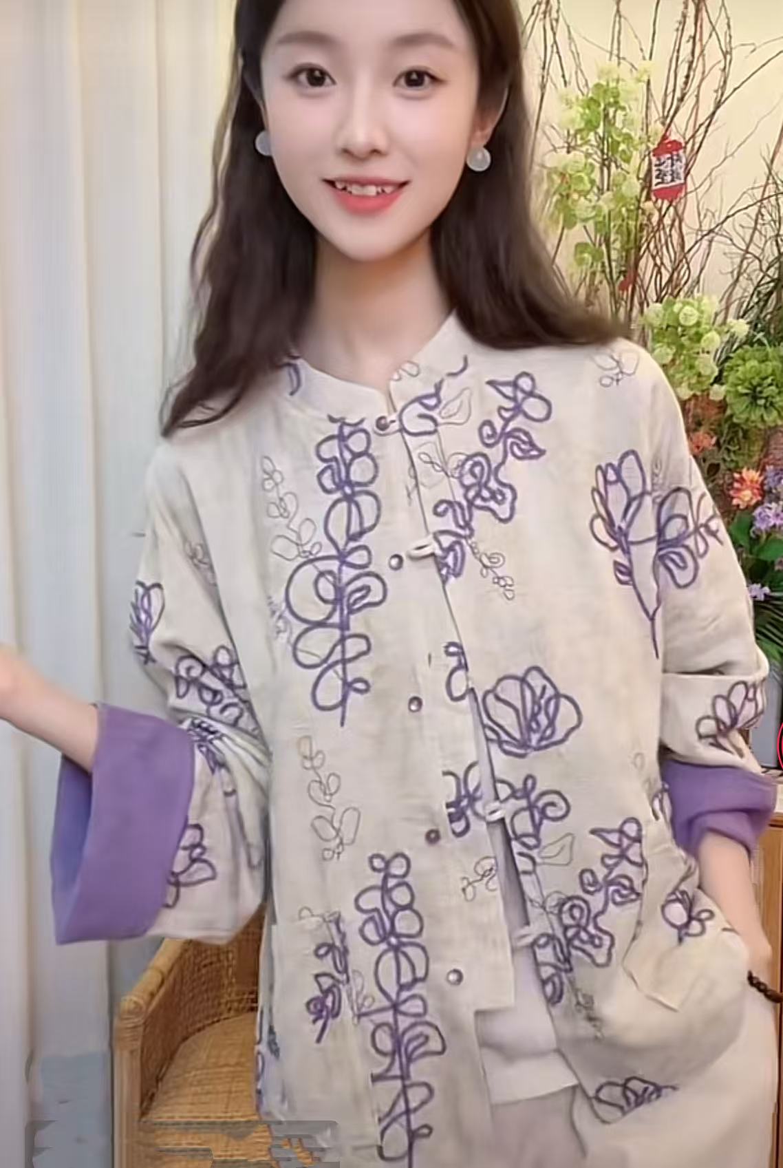 好运莲莲秋季棉麻重工刺绣国风百搭休闲开衫双面可以穿
