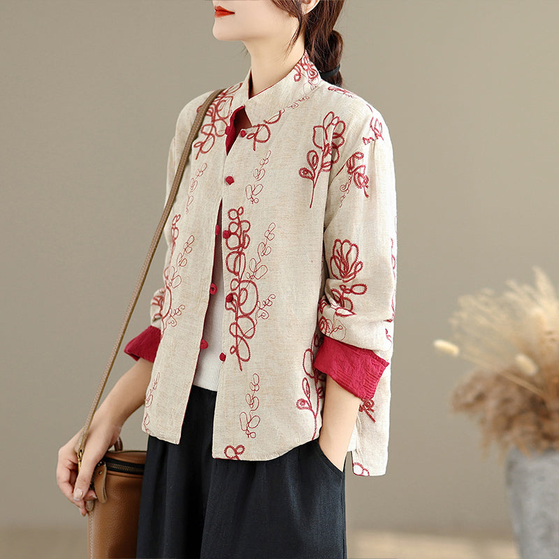 新中式复古独特巨好看红色印花衬衫女高级感轻奢减龄洋气秋季外套