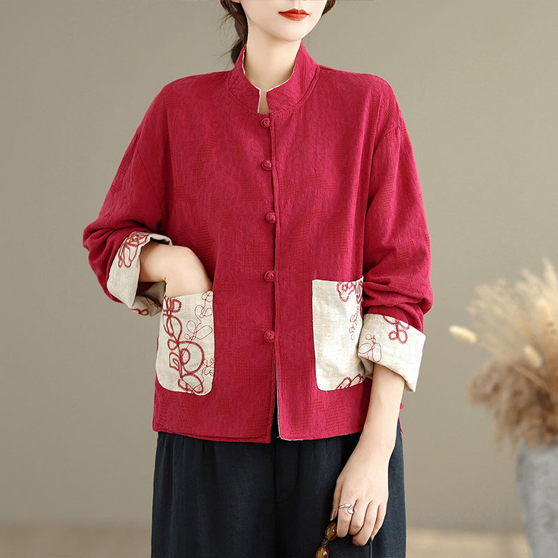 新中式复古独特巨好看红色印花衬衫女高级感轻奢减龄洋气秋季外套