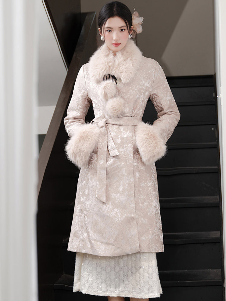 夹棉国风新中式高级加厚环保毛领盘扣羽绒大衣