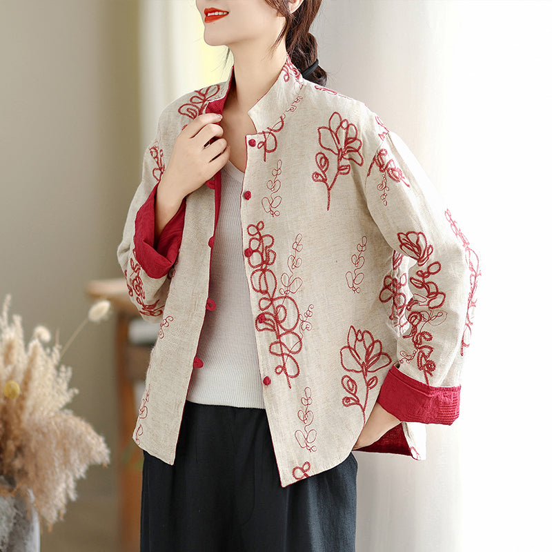 新中式复古独特巨好看红色印花衬衫女高级感轻奢减龄洋气秋季外套