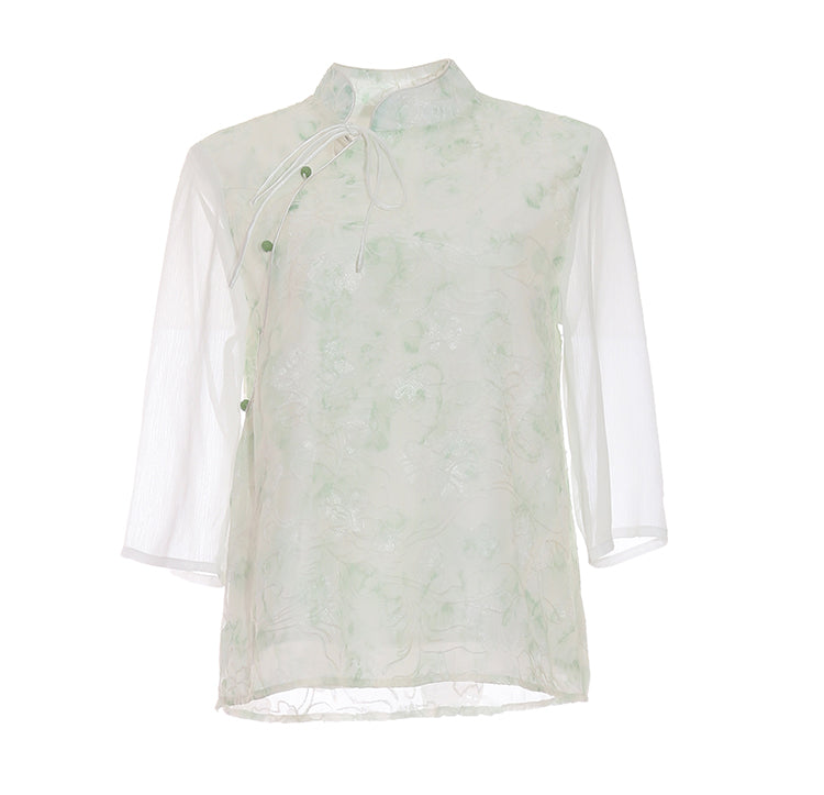 新中式女装中国风斜襟小清新上衣国风套装改良汉服唐装禅服茶服