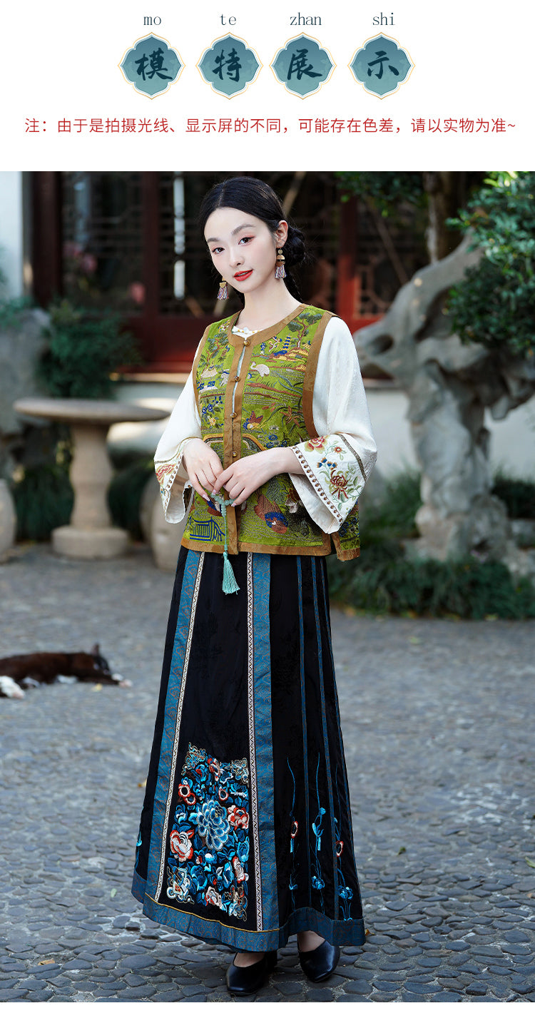 新中式重工民族风复古刺绣马甲天丝缎面背心坎肩圆领外套